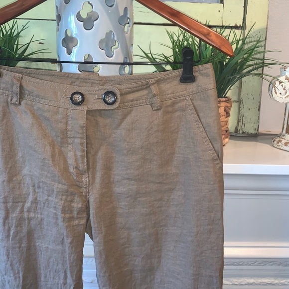 BCBGMaxAzria Cropped Wide leg Tan Linen Pants Mid Rise size 6 - Picture 2 of 8